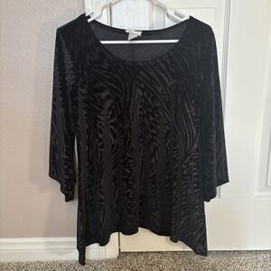 Black Velvet Burnout Animal Print Tunic Top L Stretch Party WhimsiGoth Y2K Fairy
